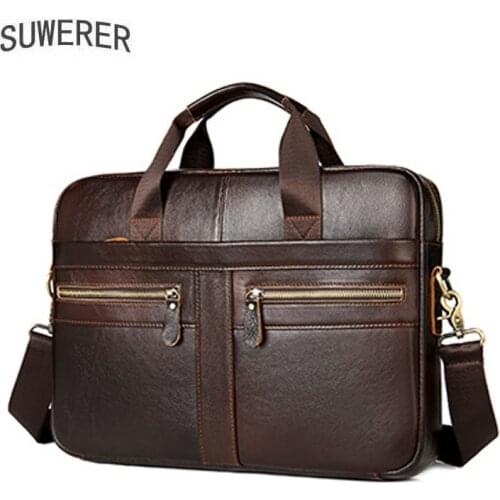 Real cowhide mens briefcase leather computer bag mens leather bag business casual retro handbag men‘s bag