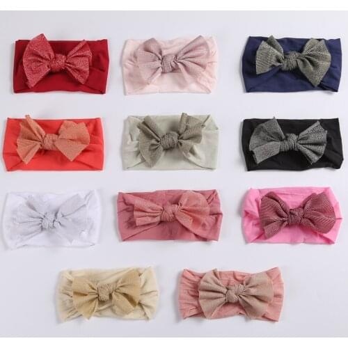 22 Pcs/Lot, 4" Fabric Knot Bow Nylon Headbands , Soft Wide Nylon Turban Head wraps, Baby Girls Hair Accessories