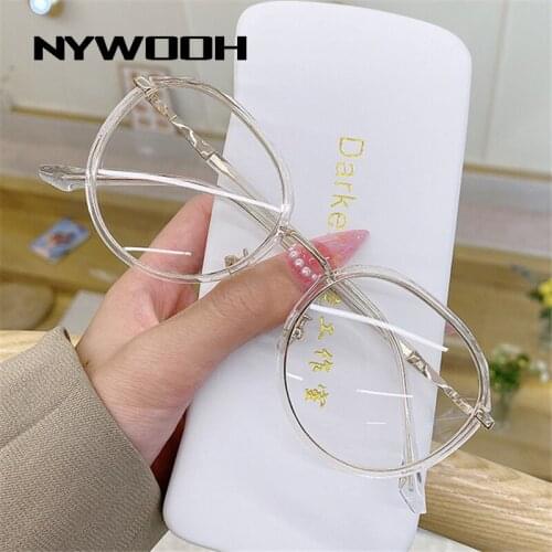 NYWOOH Transparent Round Eyeglasses Frames Women Anti Blue Light Computer Glasses Men Clear Optical Myopia Frame