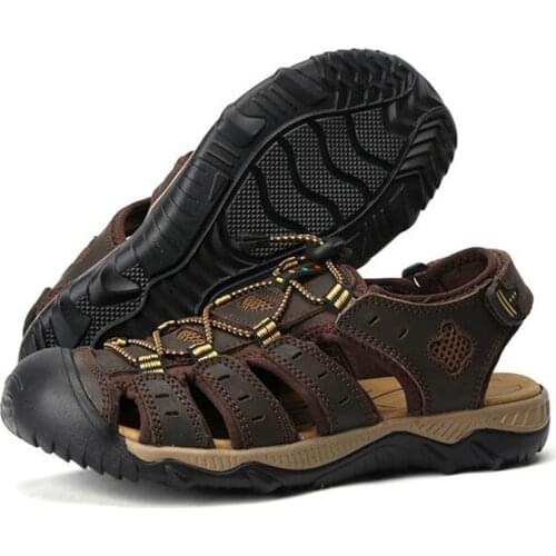 2021 Summer Sandals Men cow Leather High Quality Beach Outdoor Sandals Comfortable Soft Footwear Rubber Shoes Big Size 46 47 48