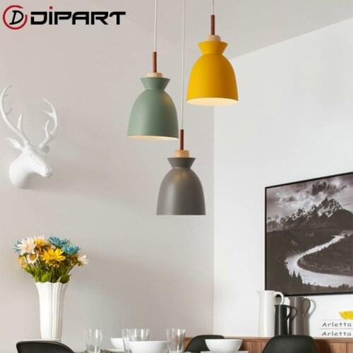 Modern LED indoor and outdoor lighting Dining Room Pendant Lamp Colorful Restaurant Coffee Lighting Iron Solid Wood Holder