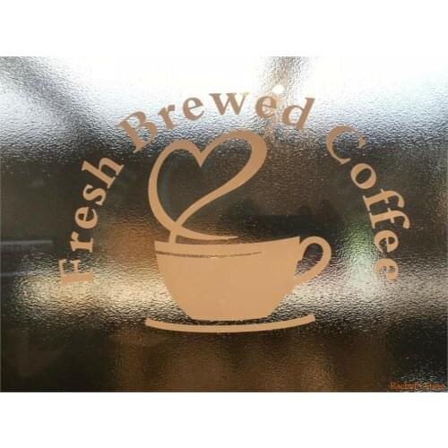 Fresh Brewed Coffee Logo cup Cafe Shop vinyl sticker Window Wall art sign decor