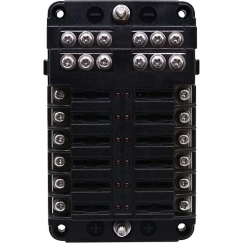 Universal 12-Way Blade Fuse Box Block Holder LED Indicator 12V 32V Auto Marine Waterproof