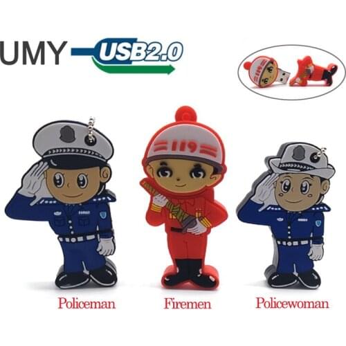 USB flash drive cartoon police model pen drive 4GB 8GB 16GB 32GB 64GB cute firemen memory stick creative gift pendrive usb cle