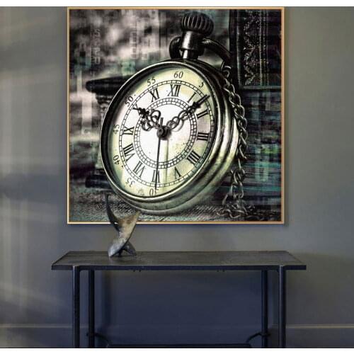 Vintage Pocket Watch Old Photo Picture On Canvas Painting Poster And Prints Retro Home Decor Wall Art Time Flies Painting Decor