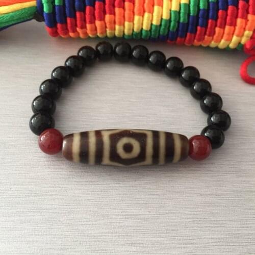 Aged Tibetan Jewelry Bracelet Three Eye DzI Bead Bracelet For Men And Women Qualitied Old Stone Natural BlacK Stone