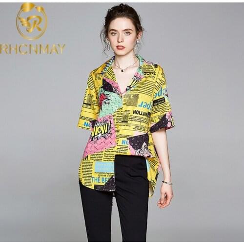 New Fashion Summer Shirt Blouse Female Letter Cartoon Print Short Sleeve Shirt Women Loose Plus Size Blouses Korean Tops