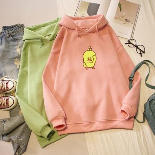 Winter Korean Oversized Sweatshirts Women Cartoon Chick Print Hoodie Kawaii Harajuku Tumblr Casual Funny Tops Hoody Streetwear