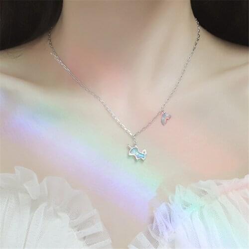 925 Sterling Silver Crystal Unicorn Charm Necklaces & Pendants Choker Statement For Women Girls Birthday Party Jewelry dz061