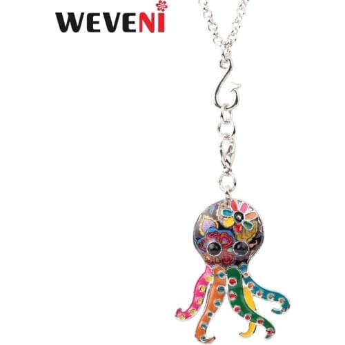 WEVENI Statement Enamel Alloy Octopus Necklace Pendants Chain Collar Ocean Animal Aquarium Jewelry For Women Girls Accessories