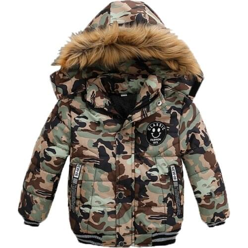 1-5 Years Keeping Warm Hooded Boys Winter Jacket Thick Warm Camouflage Coats For Kids Toddler Children Plus Velvet Outerwear