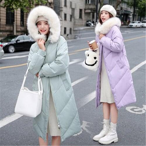 2021 Winter Fashion New Mid-Length Fur Collar Hooded Long-Sleeved Loose Thick Warm Cotton Coat Womens Jacket Trend H287
