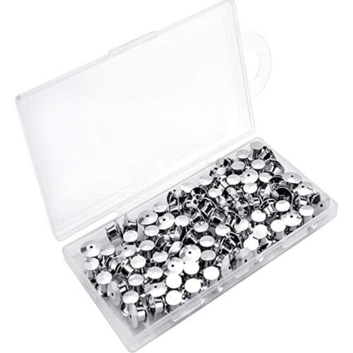 100 Pieces Metal Pin Backs Locking Backs with Storage Case
