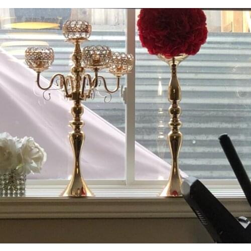 12pcs )60cm tall )wedding decoration centerpieces 5 arms gold crystal candelabra senyu01247