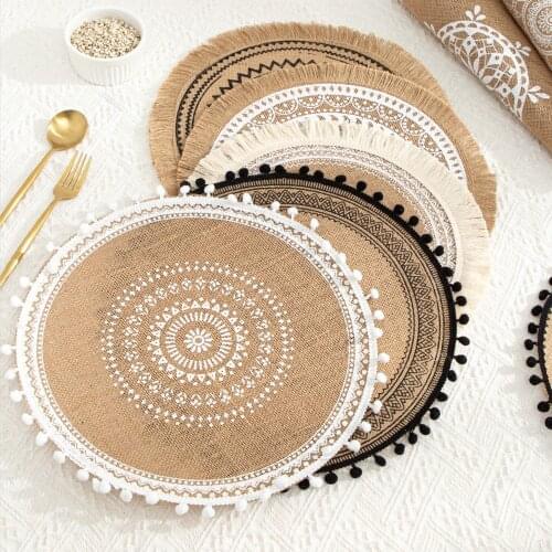 15 Inch Round Placemats Boho Tassels Cotton Linen Dining Bohemian Woven Placemat Table Mat Insulation Dinning For Kitchen Decor