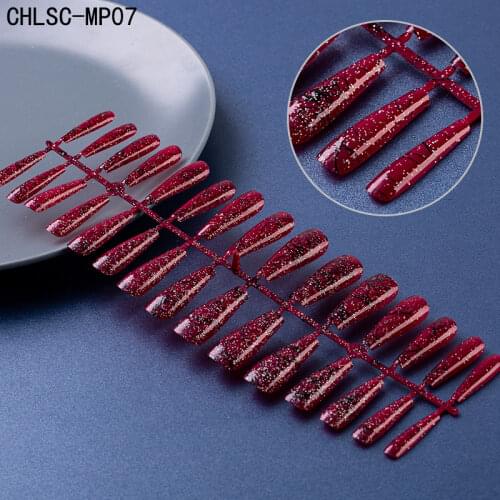 30pcs Professional False Nail Art Tips Full French Ballerina Fingernail Black Line Glitter Coffin Acrylic UV Gel Salon Manicure