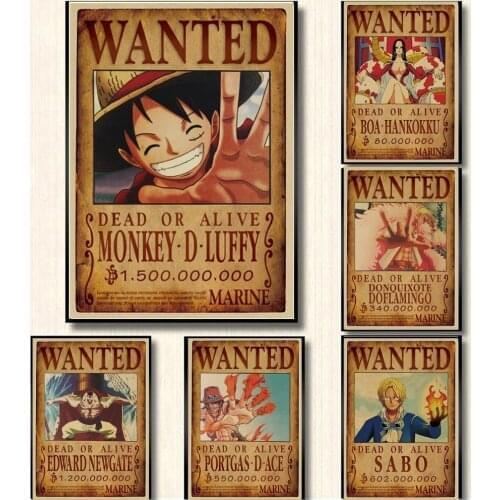 51.5x36cm Home Decor Wall Stickers Vintage Paper One Piece Wanted posters Anime posters Luffy Chopper Wanted