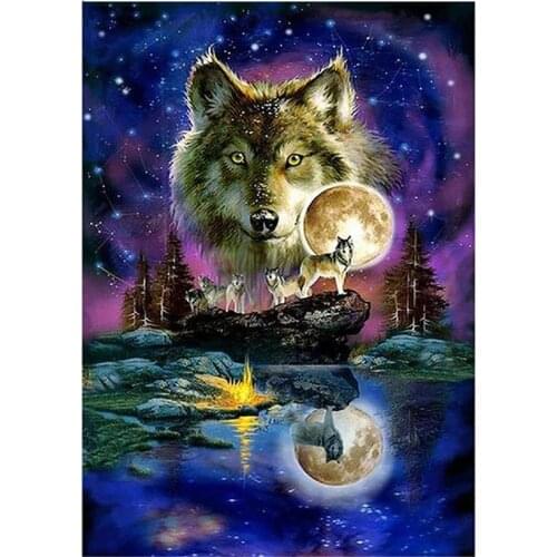 5D Diamond Embroidery Diy Diamond Painting Night Wolf Full Round Square Drill Cross Stitch Mosaic Rhinestone Home DecorZP-4373