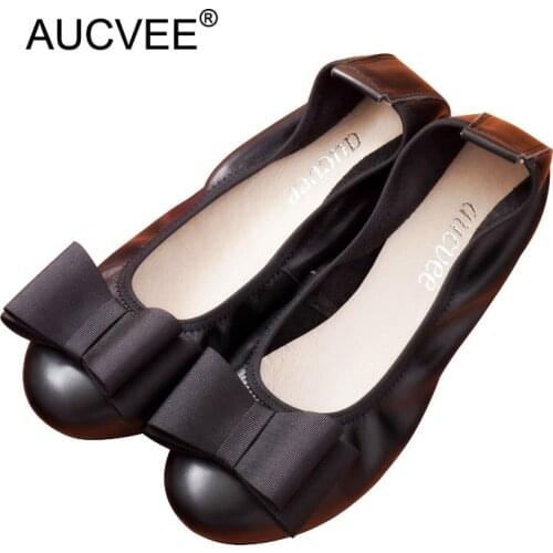 Women ballerina flats casual shoes genuine Leather slip on ballet bow Ladies soft moccasin black red beige blue peach camouflage