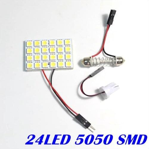 Free Shipping 100pcs car led panel 24Smd 5050 Dc12v Light Car Interior Dome light Led Reading Auto with 2 Defferent Adapter