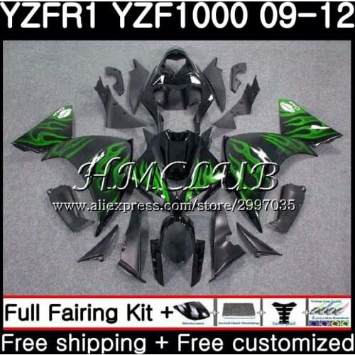 Bodys Green flames For YAMAHA YZF-1000 YZF R1 2009 2010 2011 2012 9HC.13 YZF-R1 YZF 1000 R 1 YZF1000 YZFR1 09 10 11 12 Fairings
