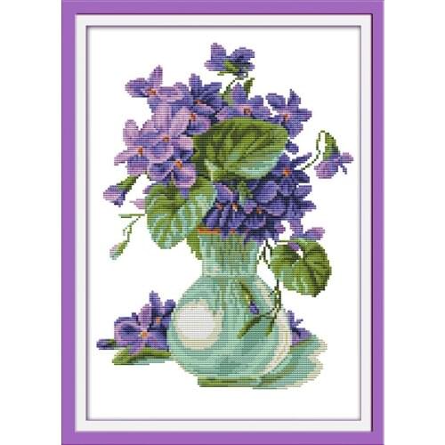Flowers Violet vase 100% Cotton Cross Stitch Kit 14CT White 11CT Printed Embroidery DIY Handmade Needle Work Wall Home Decor