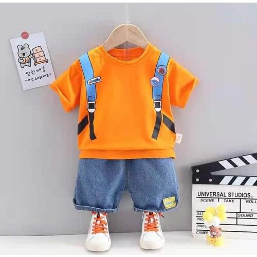 Kids Holiday Beach Outfit Baby Boys Clothes Set Summer Short Sleeve Shirt Top+Jean Shorts 2Pcs Gentelman 1 2 3 4 Year