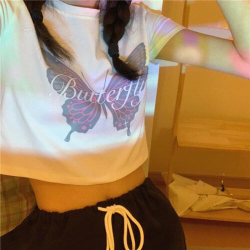 Cotton Summer Women T-shirt Casual Loose Short Sleeve Fashion Butterfly Printed Female Tees Gothic fashion fun korean style y2k