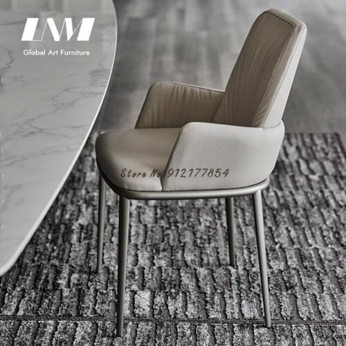 Italian minimalist dining chair home modern minimalist book chair light luxury casual backrest leather makeup chair first layer