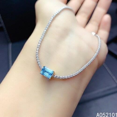 KJJEAXCMY fine jewelry S925 sterling silver inlaid natural blue topaz new Girl popular hand Bracelet Support test Chinese style