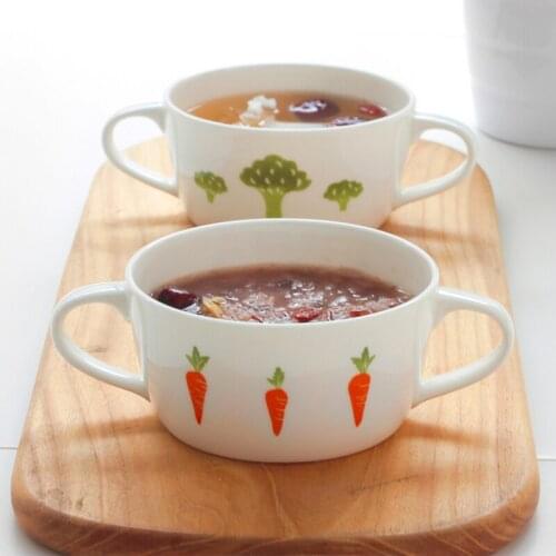 Ceramic Binaural Bowl Breakfast Bowl Soup Cup Household Porridge Bowl Western Food Dessert Bowl Childrens Bowl