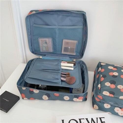 Korea Ulzzang Vintage ins zipper fashion Couples large capacity chic female storage bag Harajuku floret print women cosmetic bag