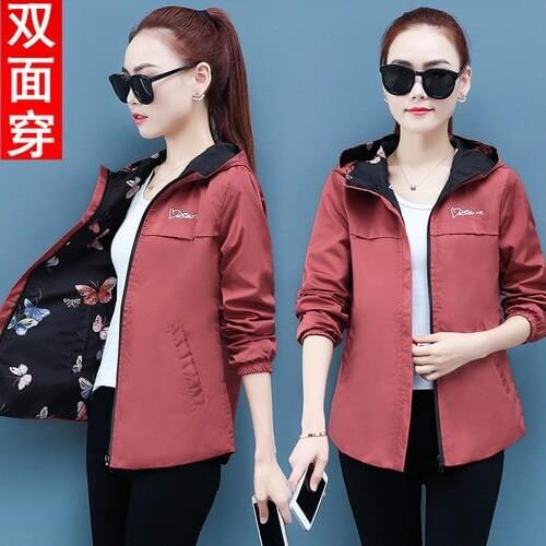 Short coat womens new loose BF fashion hooded double-sided jacket printed bomber in autumn jacket women denim jacket coat women