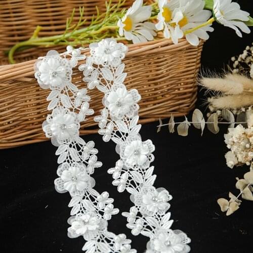 5cm Wide White Lace Ribbon Rhinestone Floral Embroidery For Dress Doll Clothes Diy Craft Sewing Accessories Needlework Supplies