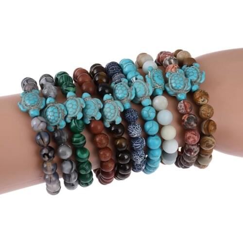 Summer Style Sea Turtle Beads Bracelets For Women Men Classic 14 colors Natural Stone Elastic Friendship Bracelet Beach Jewelry