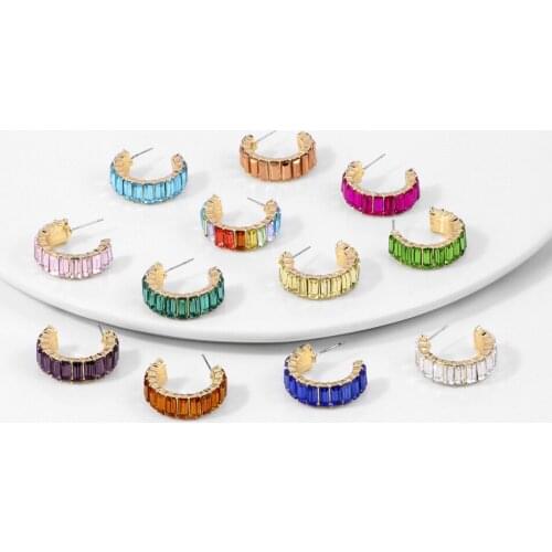 Fashion Rainbow Cz Ear Cuff for Women Girls Gold Alloy C-shape NO PIERCE Small Circle Stud Earring Bohemia Ethnic Party Jewelry