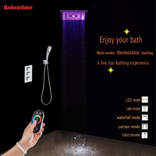 Nozzle Light Rainfall Ceiling Shower Set LED Thermostatic SPA Waterfall Top Shower Bathroom Concealed Reccessed Shower Faucet