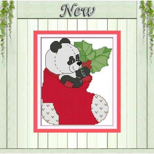 Panda in Christmas stockings decor painting counted printed on canvas DMC 14CT 11CT Cross Stitch Needlework Sets Embroidery kits