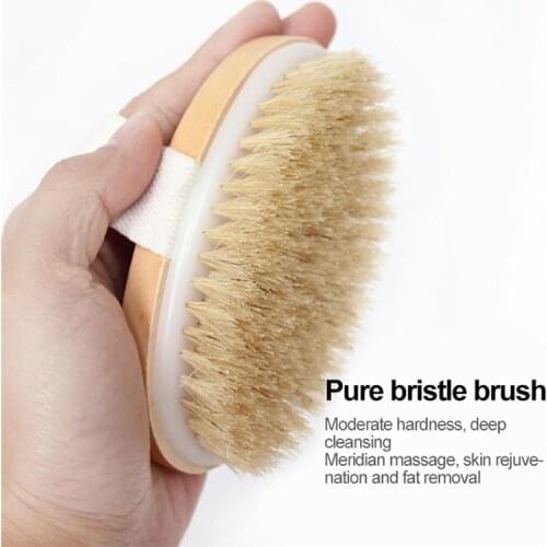 Natural Boar Bristles Dry Body Brush Wooden Oval Shower Bath Brushes Exfoliating Massage Cellulite Treatment Blood Circulation