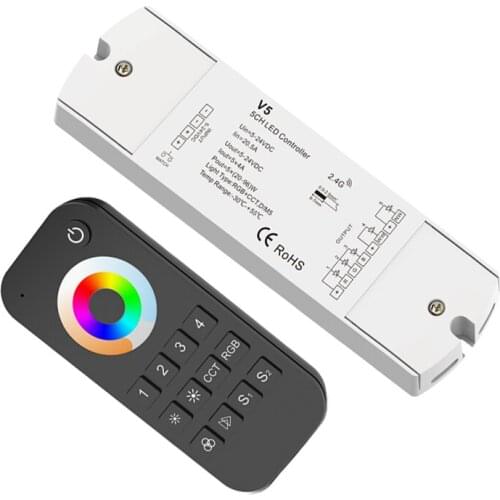 New Led RGBCCT Strip Controller 2.4G RF Remote Wireless 4A 5 Channel Output DC12V-24V 4 Zone RGB CCT 5050 String Ribbon Control