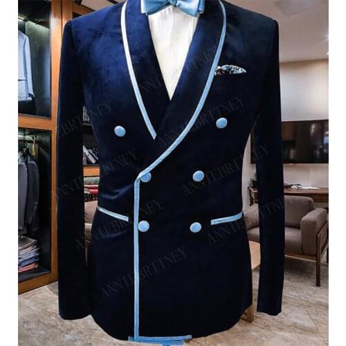 One Piece Double Breasted Two Pieces Slim Men Suit Velvet Groom Wedding Tuxedo Prom Wedding Business Men Suit