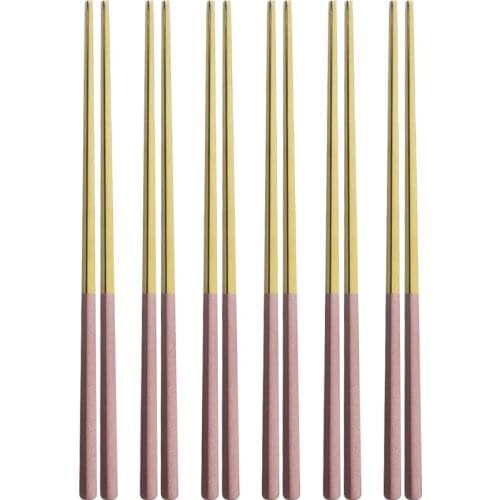 6 Pair High Quality Chopsticks 304 stainless steel Food Grade Square Gold Metal Chopstick Reusable Chop Stick Kitchen Tools