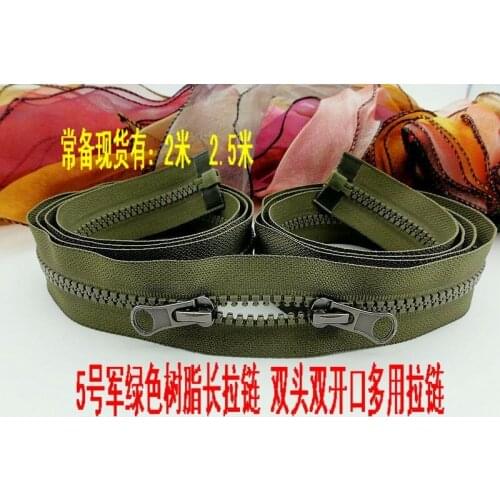 #5 resin zipper/army green/2M 2.5M/200cm 250cm/open-end double sliders/two pullers/two zip head/double block/ insert pin right