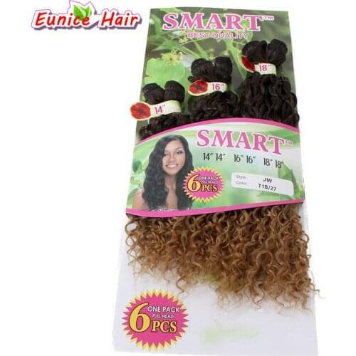 Full Head 6pcs/pack 14-18 inch Ombre purple Synthetic Weft Hair Extnesions Ombre Brown Kinky Curly Synthetic Deep Weave Hair