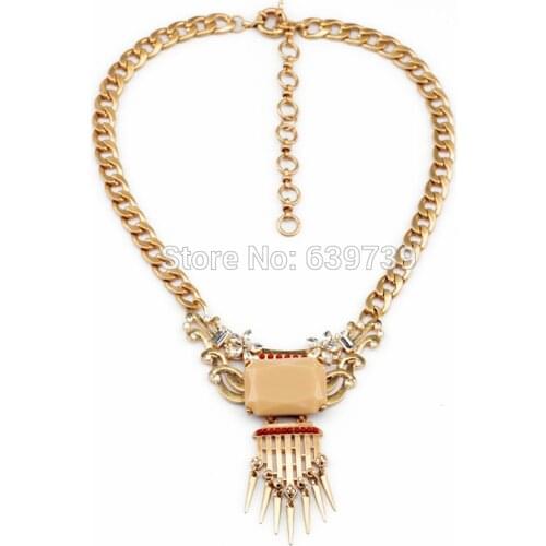 Bulk Price 2014 Luxury Accesssories Heavy Chain Charm Gold Color Spike Pendant Necklace