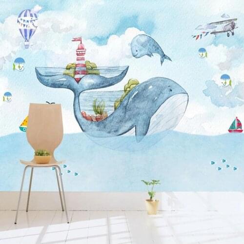 Milofi custom 3D photo wallpaper watercolor whale plane hot air balloon children bedroom background decorative mural wallpaper