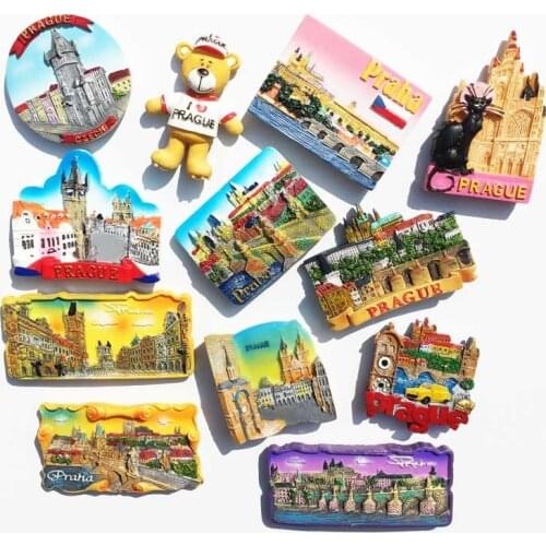 Resin Refrigerator Magnet Prague Czech Republic Fridge Magnets Handmade Painted Travel Souvenir Sticker Home Decor Accessories