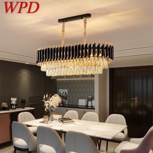 WPD Luxury Chandelier Crystal Rectangle Pendant Lamp Postmodern Home LED Light Fixture for Living Dining Room