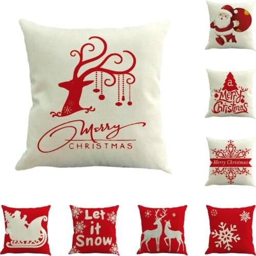 Christmas Holiday Flax Linen Pillow Cover Red White Xmas Decorative Cushions Sofa Pillowcover Throw Pillows Cover Single Side