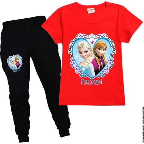 Frozen Elsa clothing set kids Summer Baby Clothes Set girl casual sport outfit children Clothes anime t shirt +Trousers Suit
